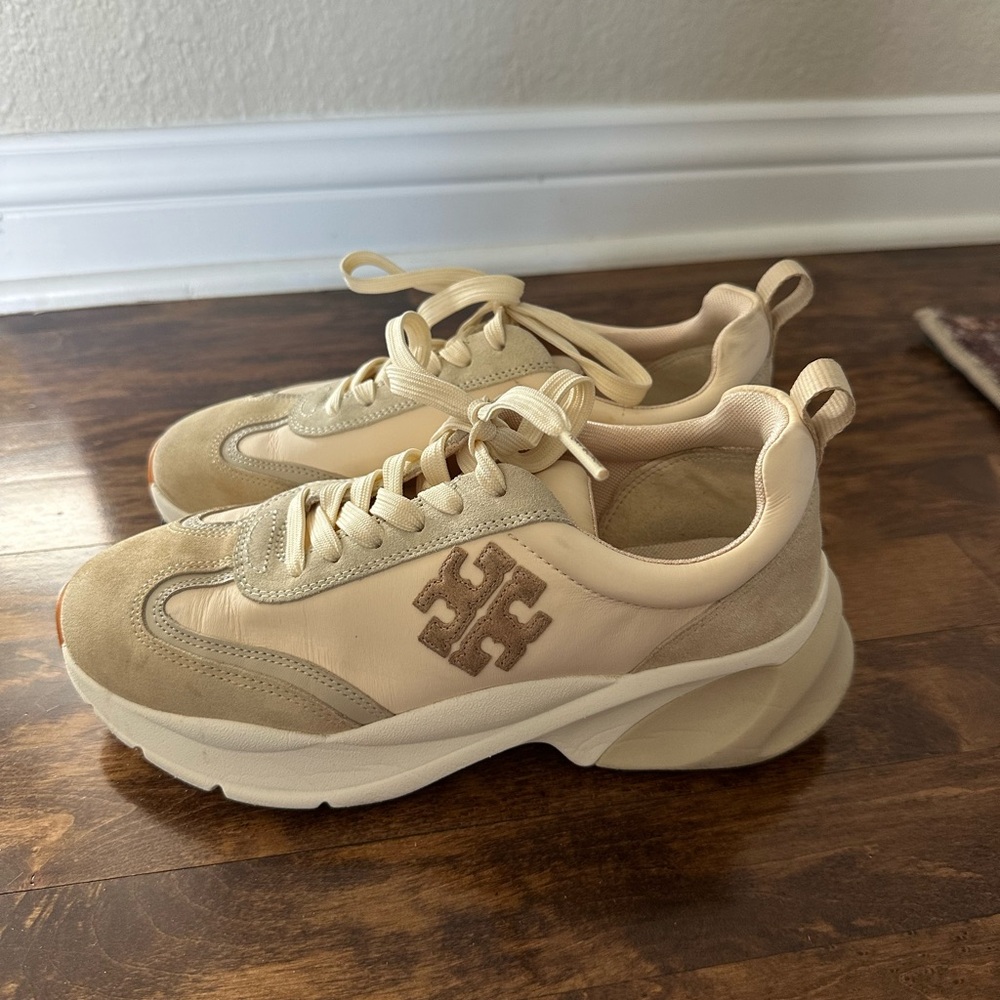 Tory Burch Cream and Tan Sneakers